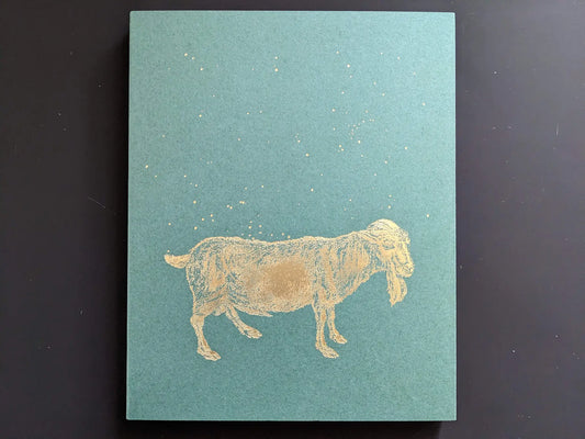 Sleep Creek — cover with gold-foil goat on green board, photobook by Dylan Hausthor & Pia-Paulina Guilmoth (VOID).