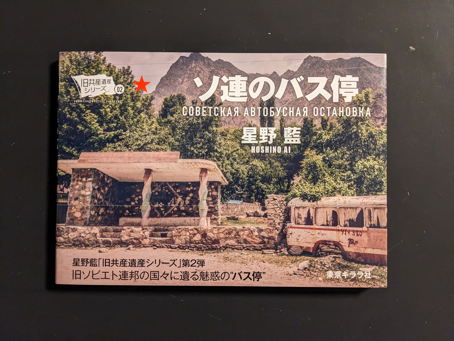 Front cover of Soviet Architectural Design by Hoshino Ai, showing an abandoned Soviet-era bus stop in a mountain landscape.