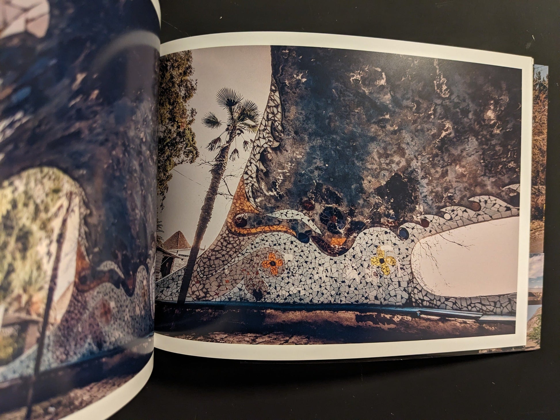 Close-up of a Soviet-era bus stop with abstract mosaic tiles; from Ai Hoshino’s Soviet Architectural Design (Tokyo Kirara).