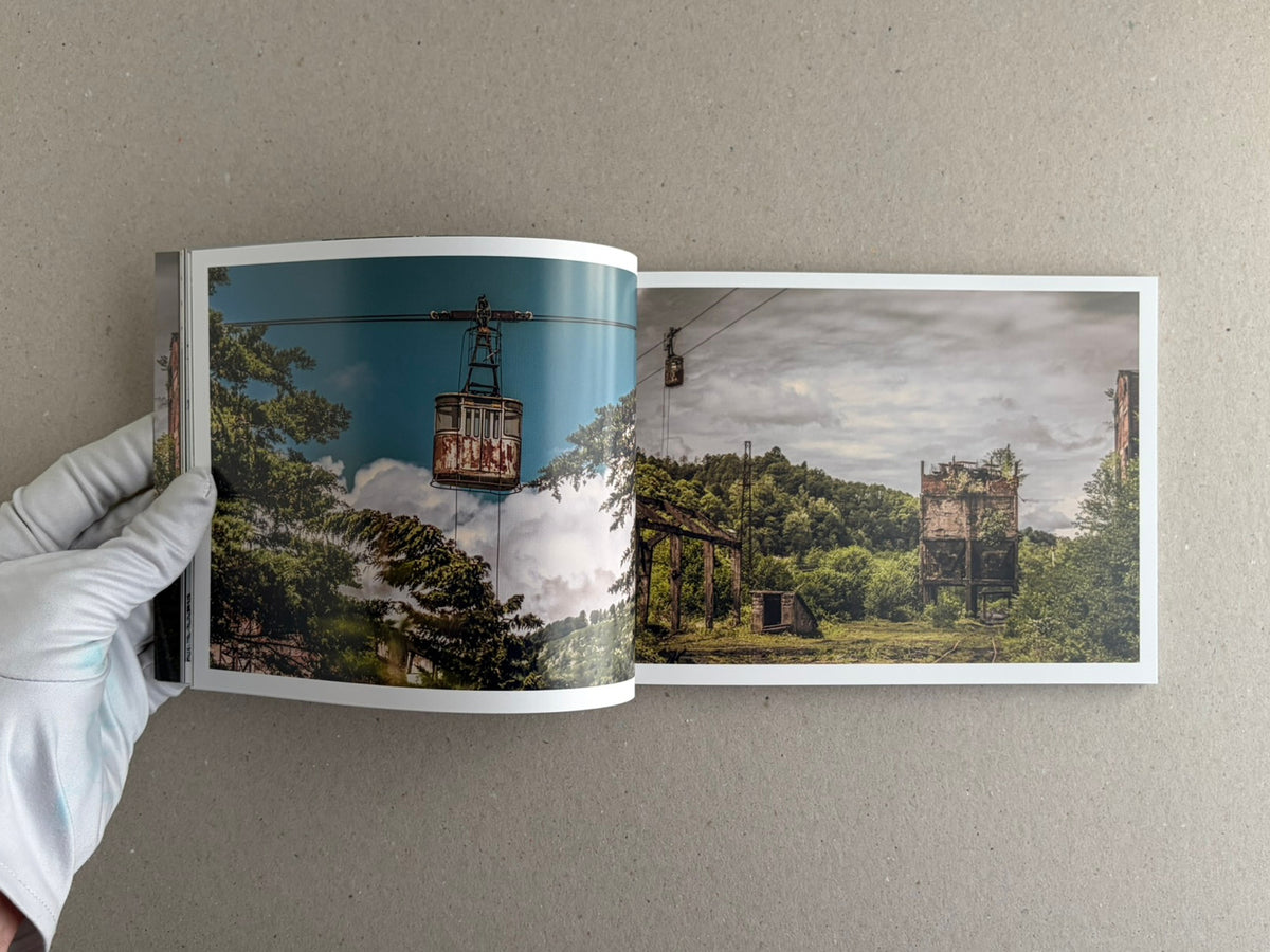 Soviet Transport chapter page for Kyrgyzstan beside an aerial view of rows of buses