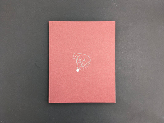 Back cover of süü by Taemin Ha with a minimal hand drawing on a muted red background.