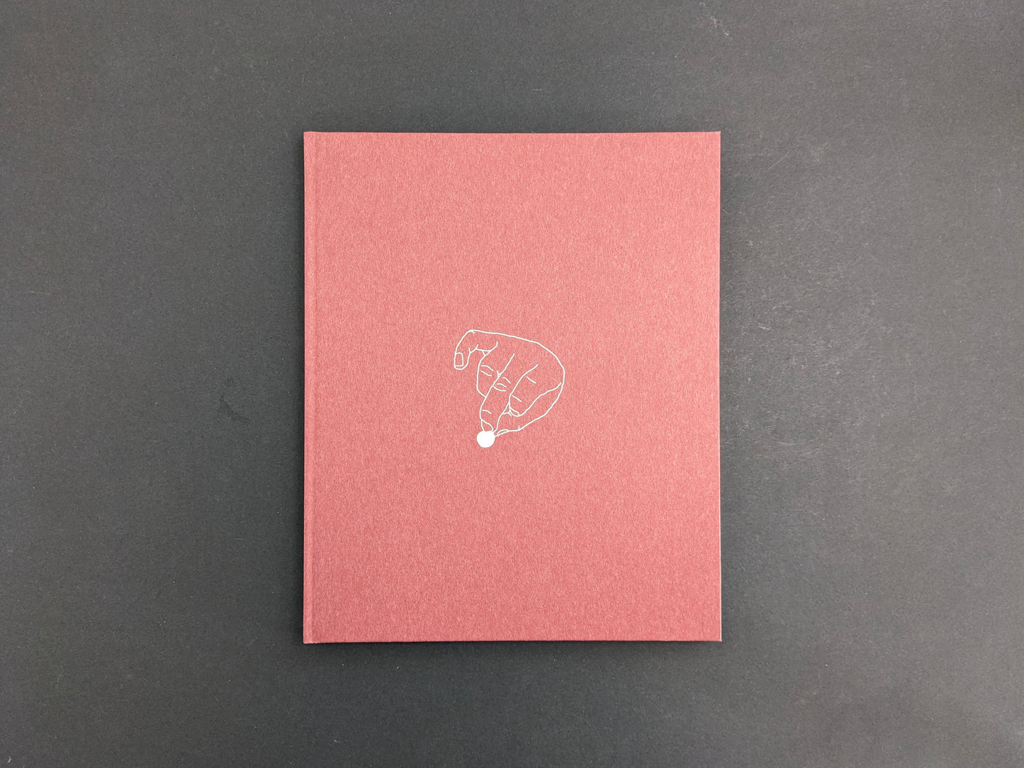 Back cover of süü by Taemin Ha, featuring a minimal line drawing of a hand holding a small dot on a muted red background.