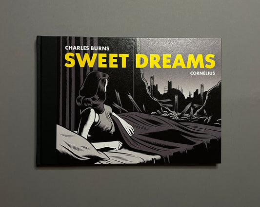 Sweet Dreams by Charles Burns, front cover with a woman in bed and a ruined cityscape behind her.