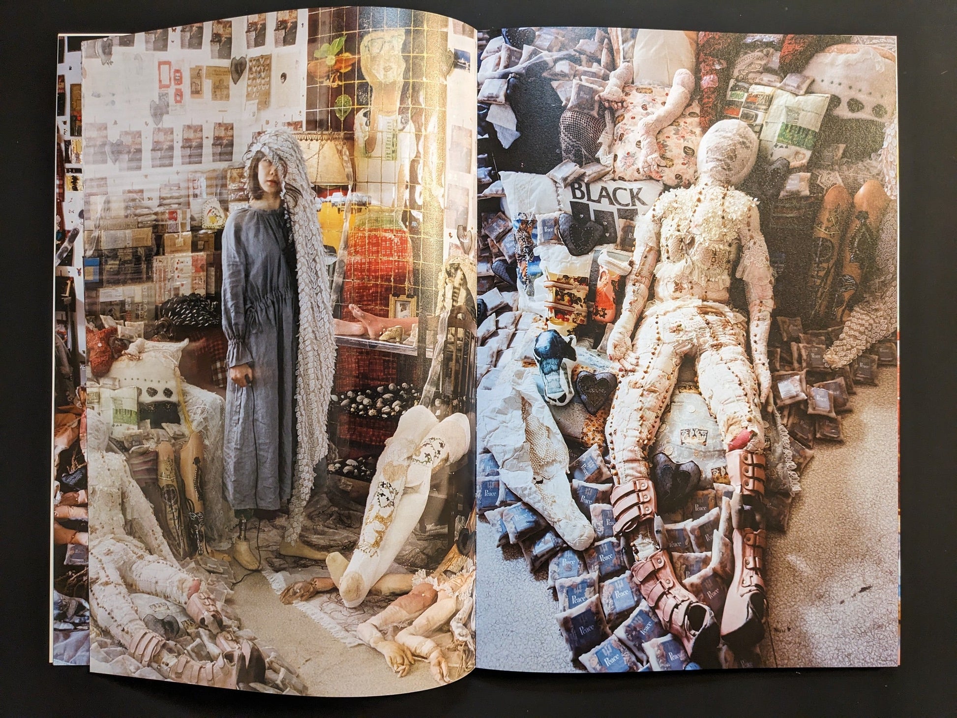 Mari Katayama self-portrait within the Tree of Life textile installation