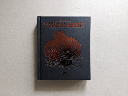 Front cover of Teratoid Heights Museum Edition by Mat Brinkman, black canvas hardcover with bronze foil embossing