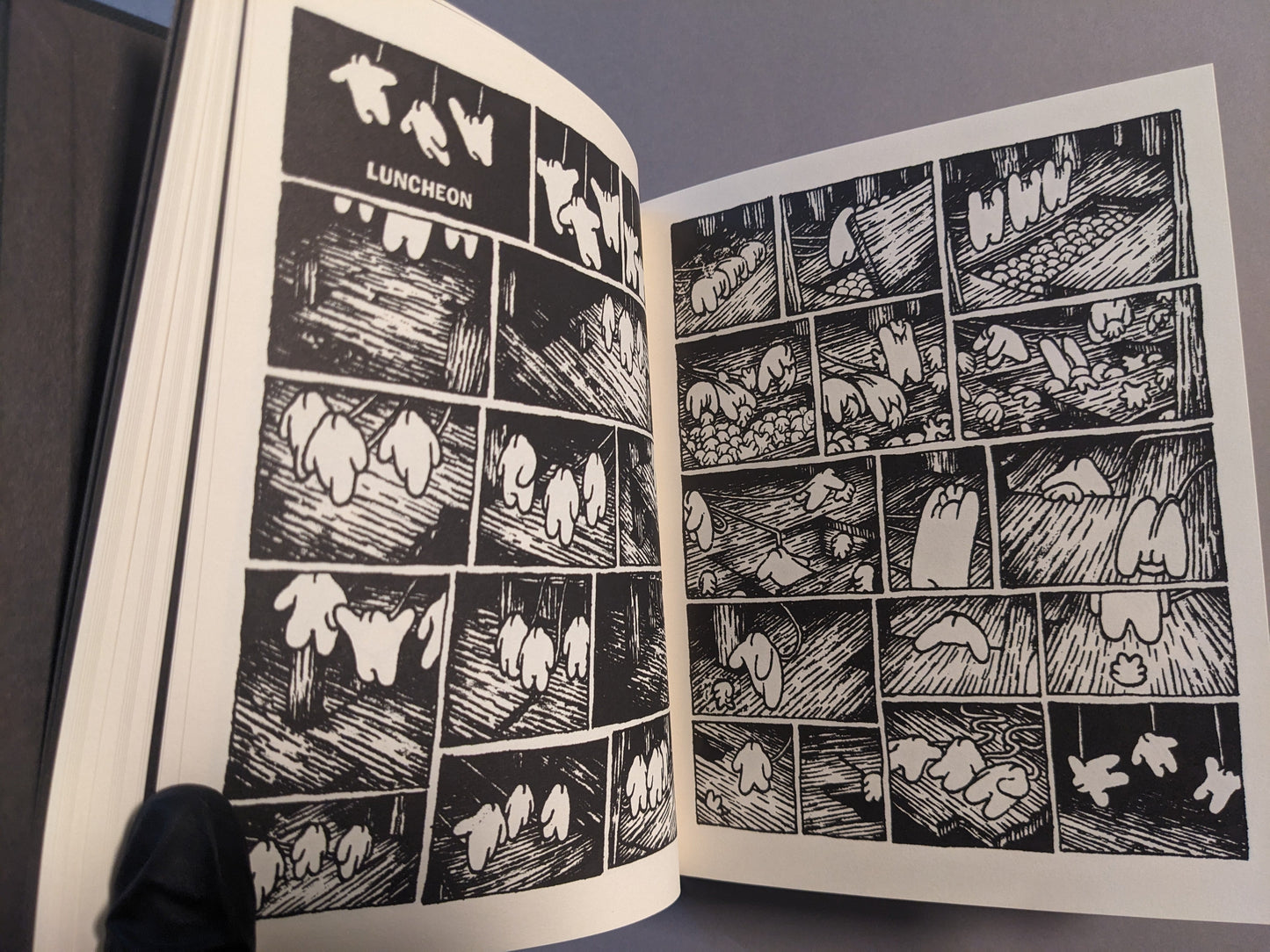 Black-and-white spread from Teratoid Heights with surreal creatures