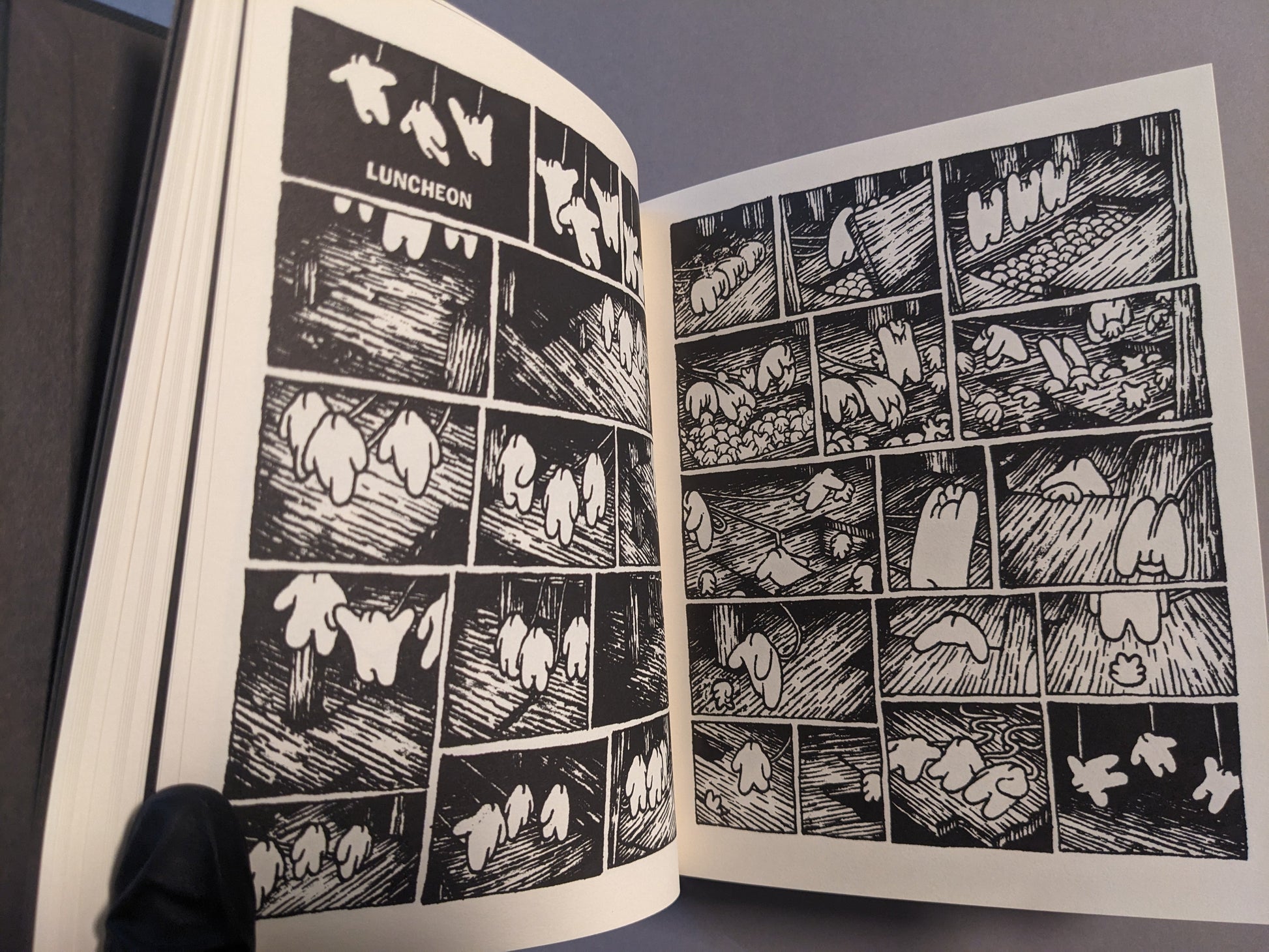 Black-and-white spread from Teratoid Heights with surreal creatures