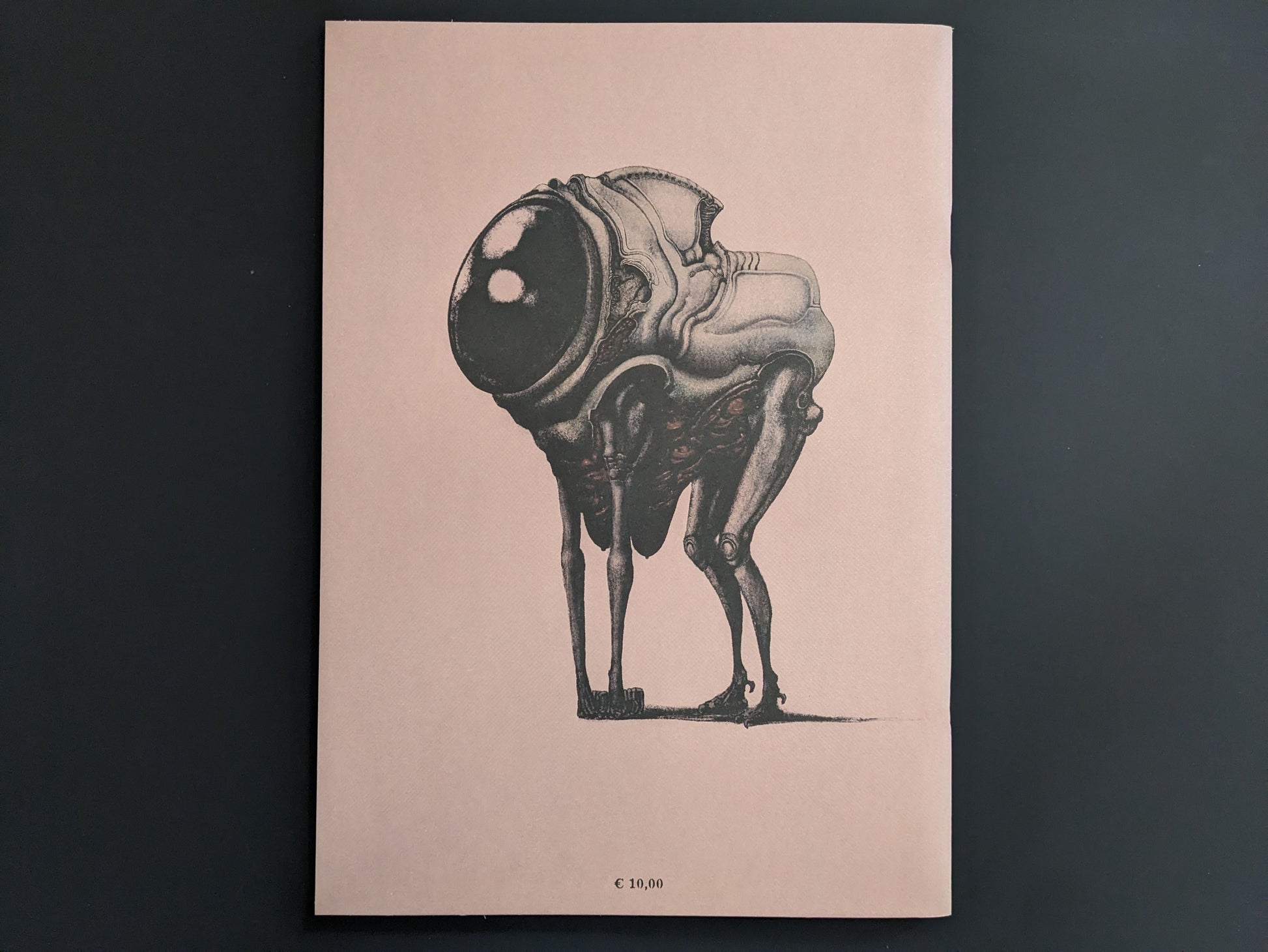 Back cover of Terrotic: Love and Terror in Postapoland by Bartosz Zaskórski, with a biomechanical creature on a muted pink background.