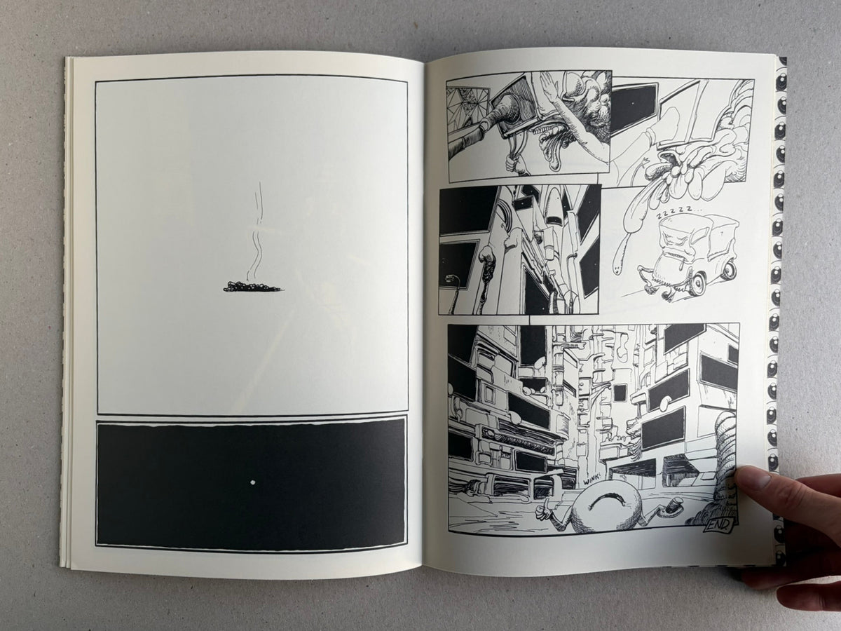Terrotic: Love and Terror in Postapoland by Bartosz Zaskórski, interior spread with a dense black-and-white page of grotesque figures and panels.