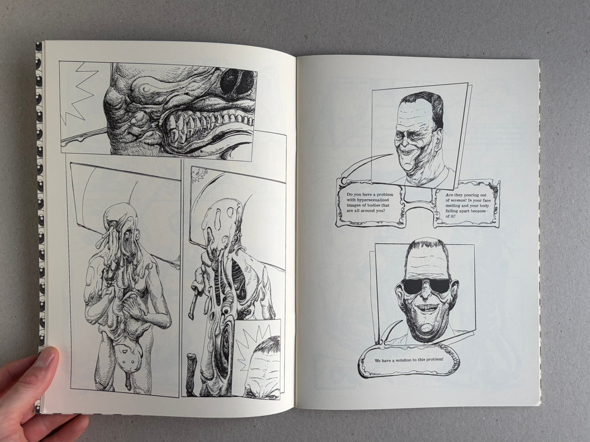 Terrotic: Love and Terror in Postapoland by Bartosz Zaskórski, interior spread with a large grotesque figure and multiple comic panels.