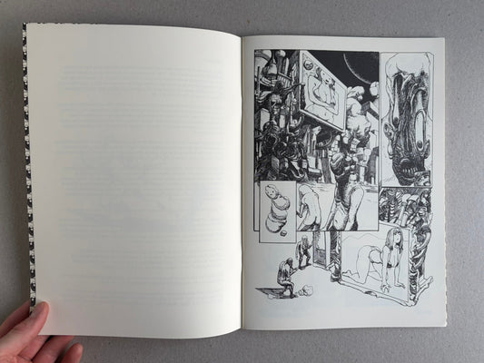 Terrotic: Love and Terror in Postapoland by Bartosz Zaskórski, interior spread with a blank left page and a dense black-and-white comic page on the right.
