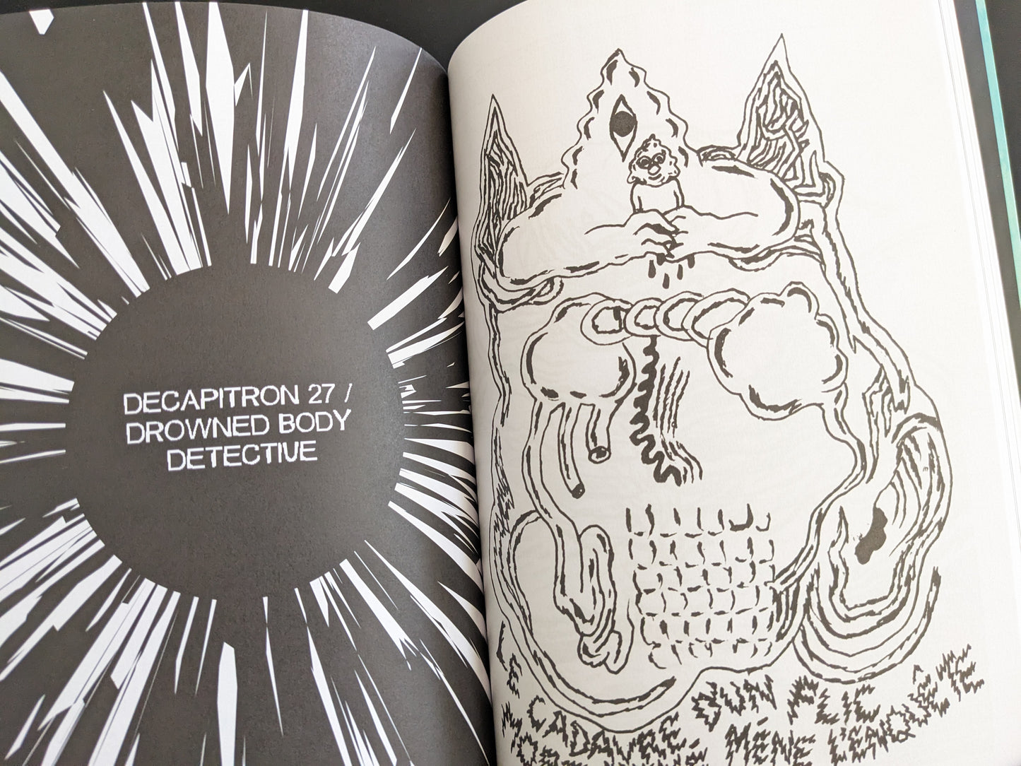 Title page: “Decapitron 27 / Drowned Body Detective” with high-contrast radial burst background.