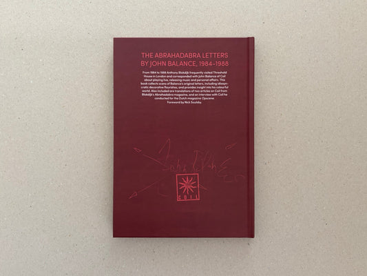 Front cover of The Abrahadabra Letters by John Balance, 1984–1988, a burgundy hardcover with Coil logo and title text.