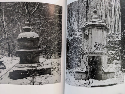 Spread with stone towers partially covered in snow.
