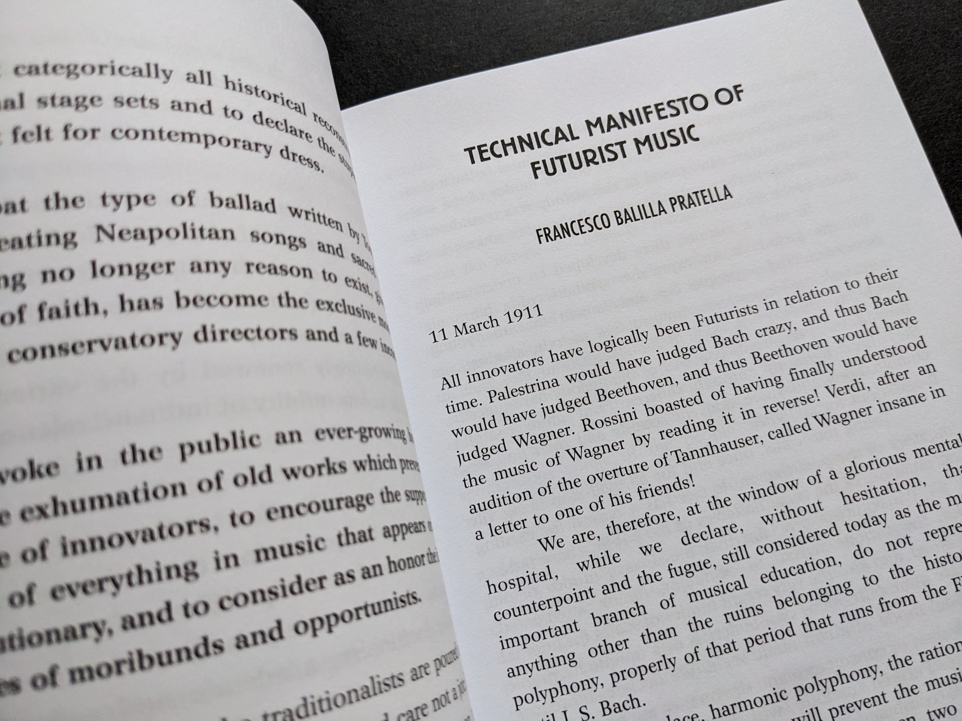 Opening of Technical Manifesto of Futurist Music by Francesco Balilla Pratella, March 1911.