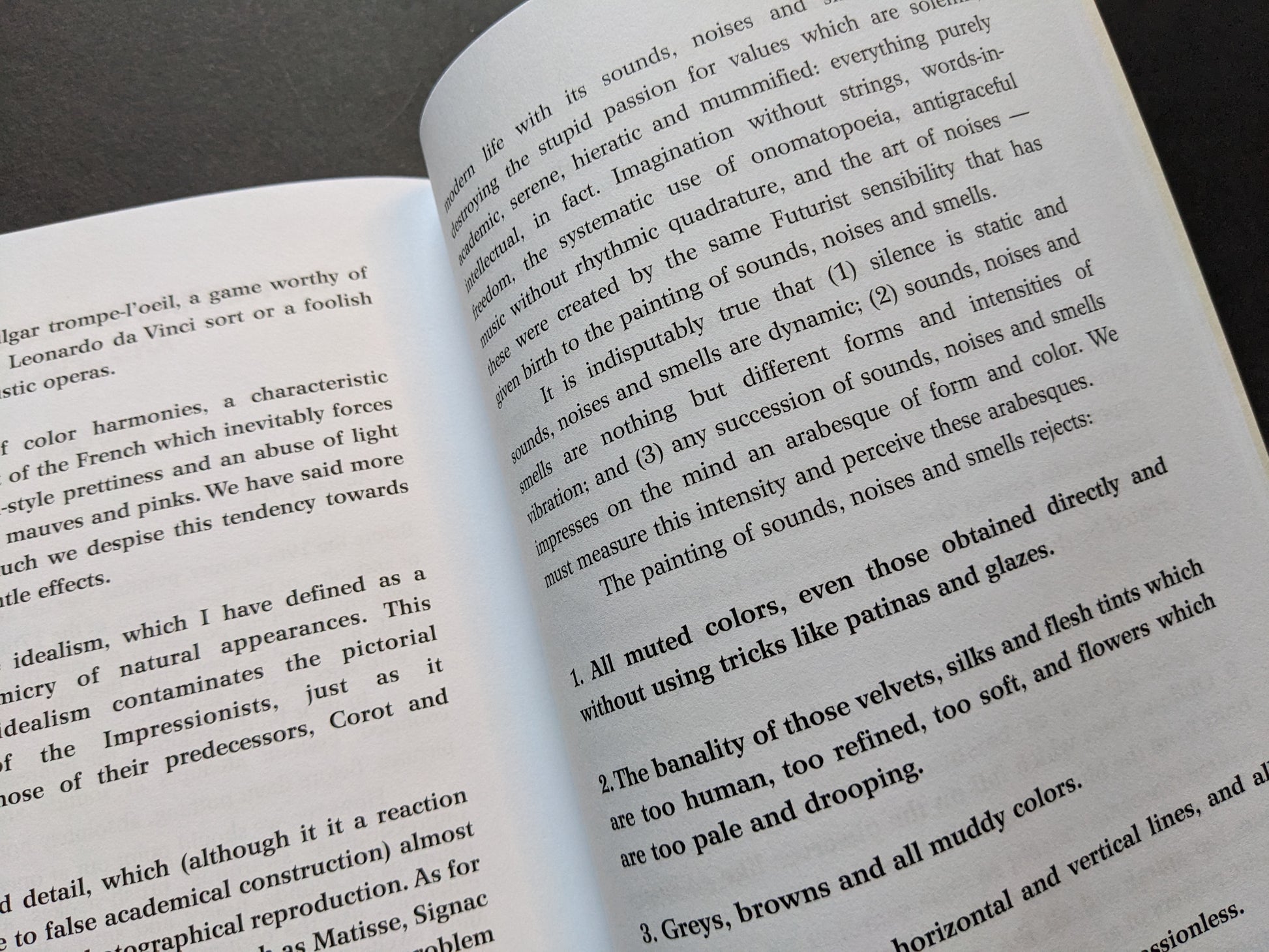 Excerpt from The Painting of Sounds, Noises and Smells discussing silence, sound, and sensory forms.