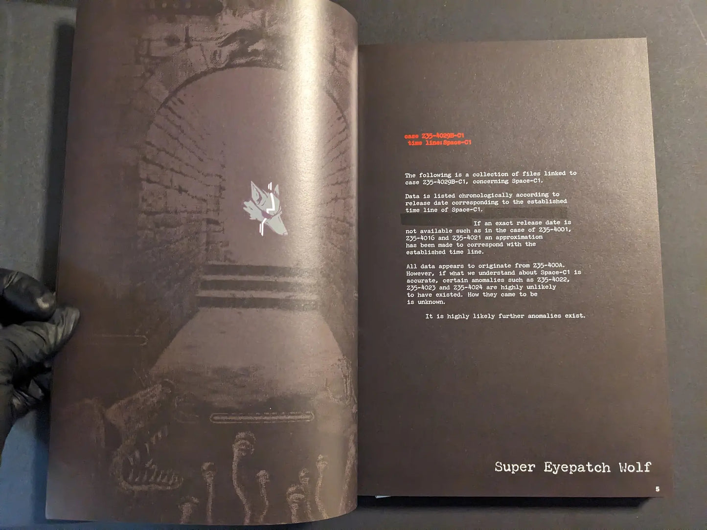 Opening spread from The Bizarre World of Fake Video Games with dungeon archway illustration and introductory case-file text.