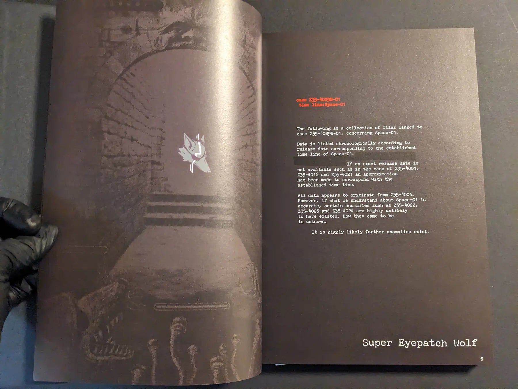 Opening spread from The Bizarre World of Fake Video Games with dungeon archway illustration and introductory case-file text.