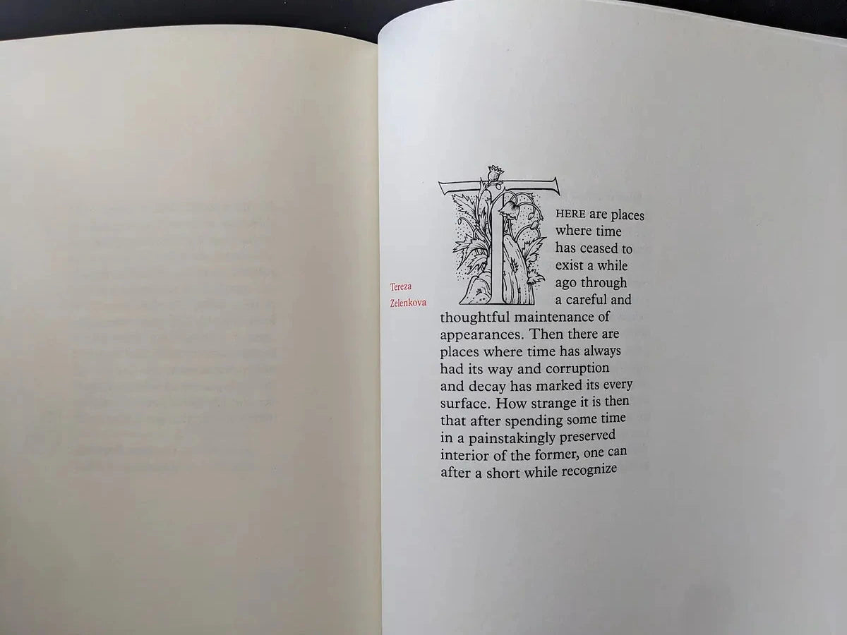 Text page with a decorative initial and Tereza Zelenkova’s statement in the book.
