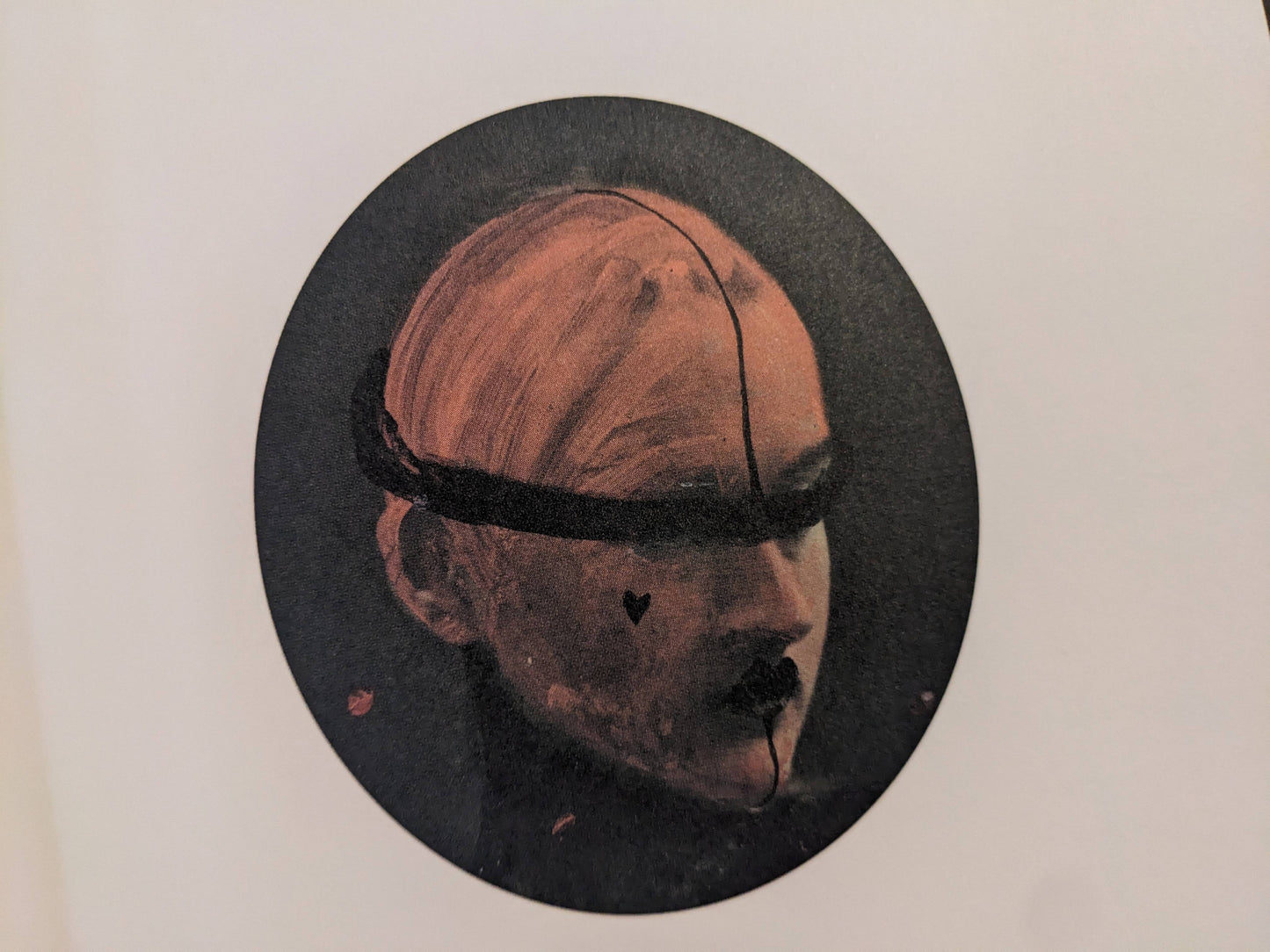Interior artwork from The Fire That Drank The Shadow by Julia Soboleva, featuring a circular portrait with a dark band covering the eyes.