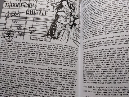 Page featuring Throbbing Gristle collage-style zine layout