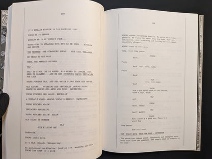 Interior view showing screenplay layout from The Lighthouse Screenplay Book by Robert Eggers.