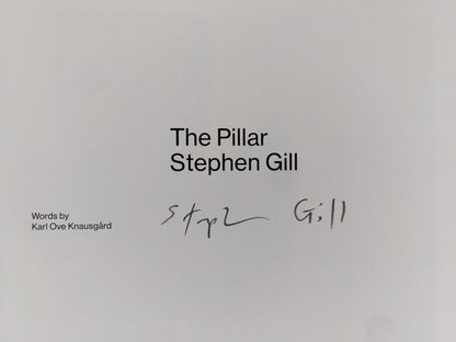 Signed title page of The Pillar by Stephen Gill, with printed title and author’s handwritten signature