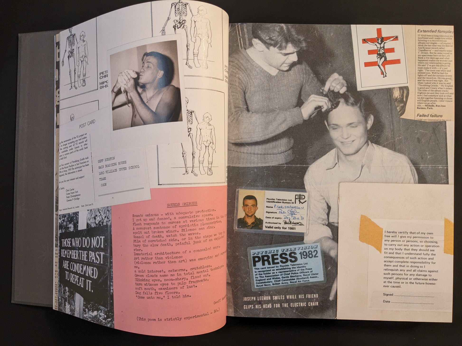 Mixed archival material including photographs, handwritten letters, and press cards from COIL’s history.