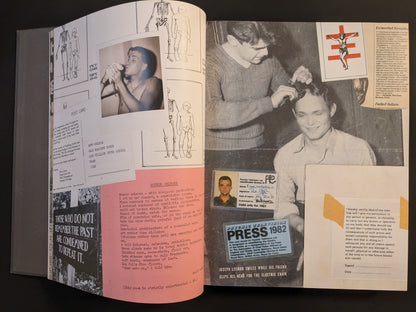 Mixed archival material including photographs, handwritten letters, and press cards from COIL’s history.
