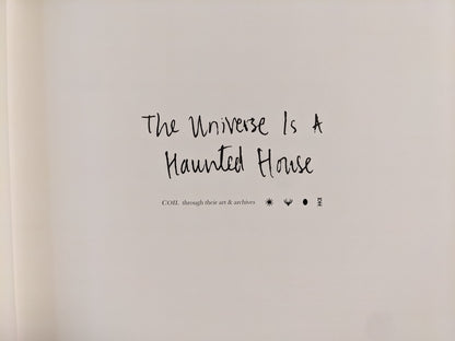 Title page of The Universe is a Haunted House showing handwritten title and COIL symbols.
