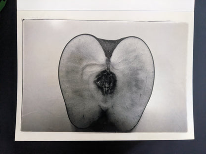 Macro shot of a sliced fruit resembling a human form from Nobuyoshi Araki’s 'Theater of Love'