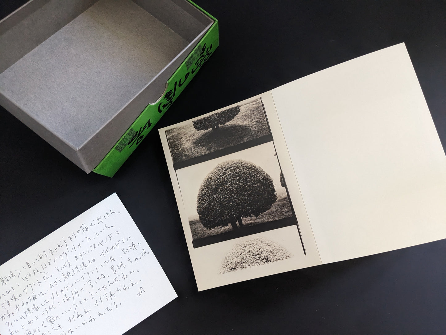 Three black-and-white photos of manicured topiary trees from Nobuyoshi Araki’s book 'Theater of Love'