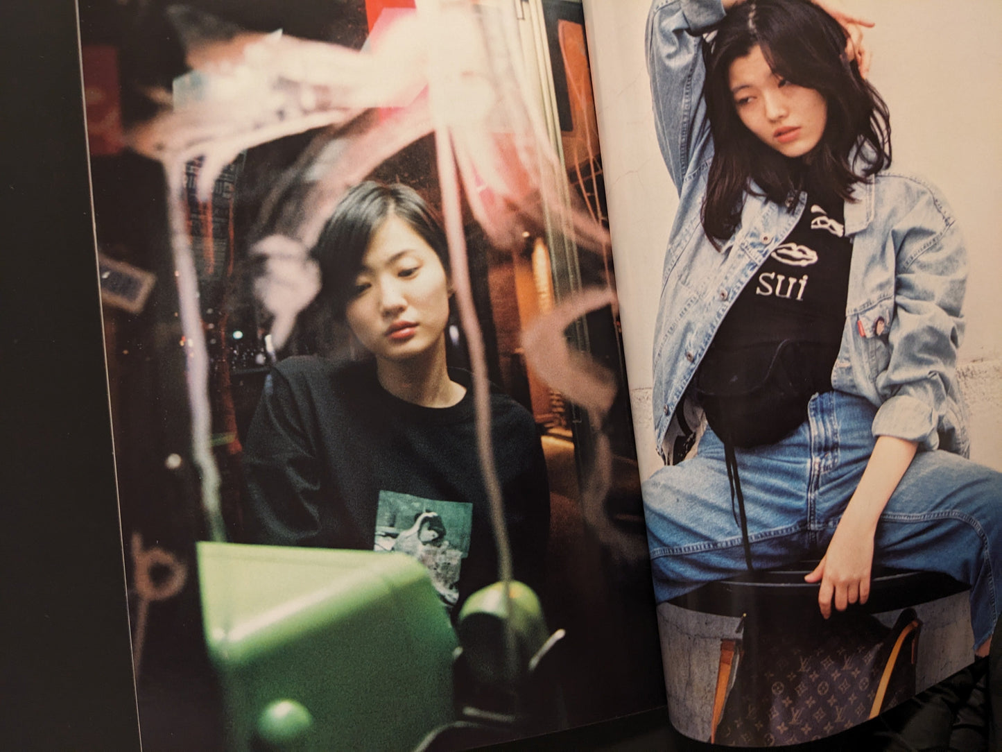 Spread from "Tokyo Girls" showing a young woman in a denim jacket and another woman reflected in a glass surface.