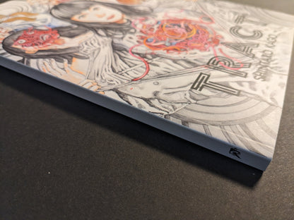 Spine and angled view of TRACT pocket edition by Shintaro Kago (Hollow Press), paperback binding.