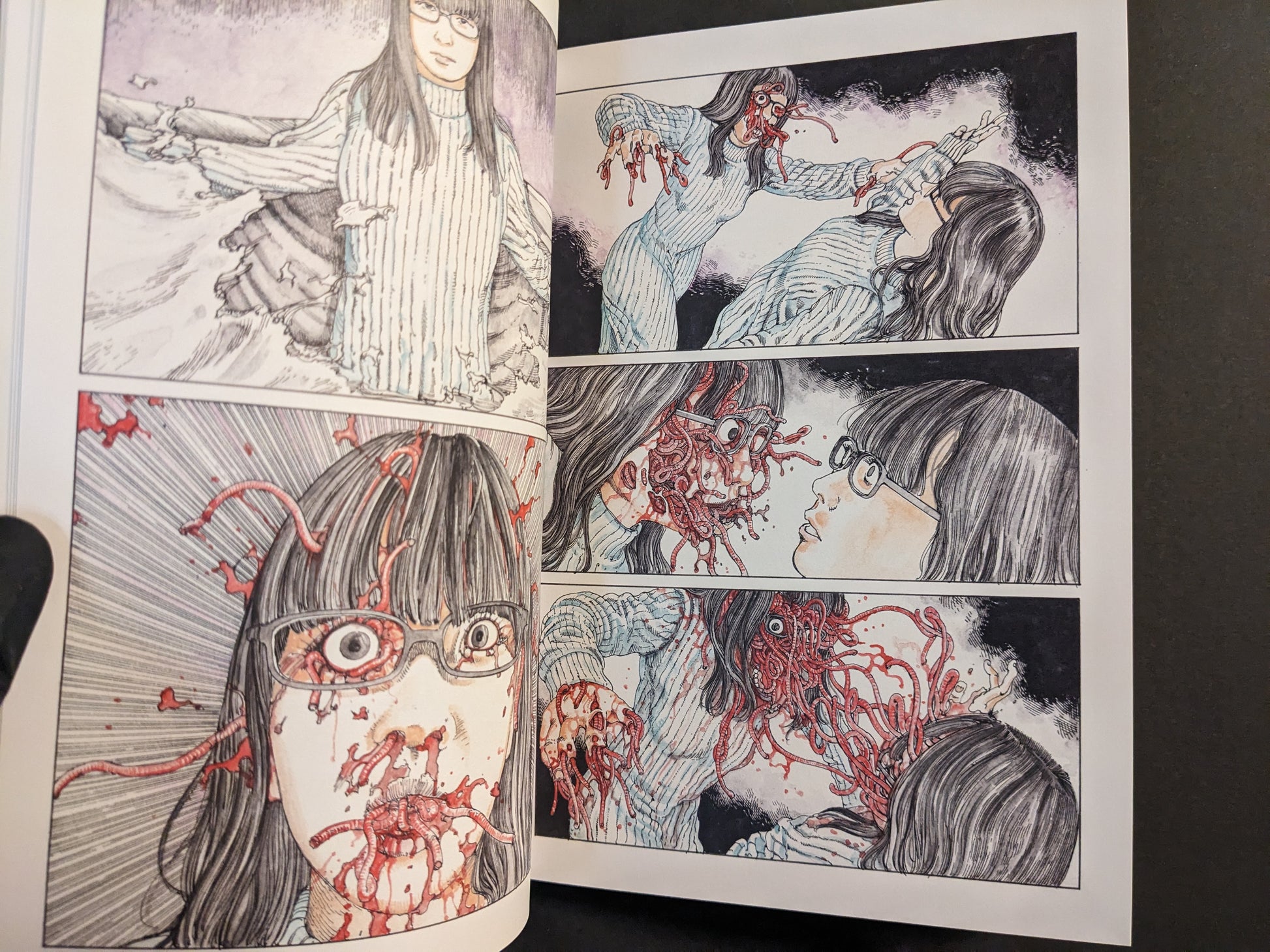 Interior spread with surreal body-horror imagery.