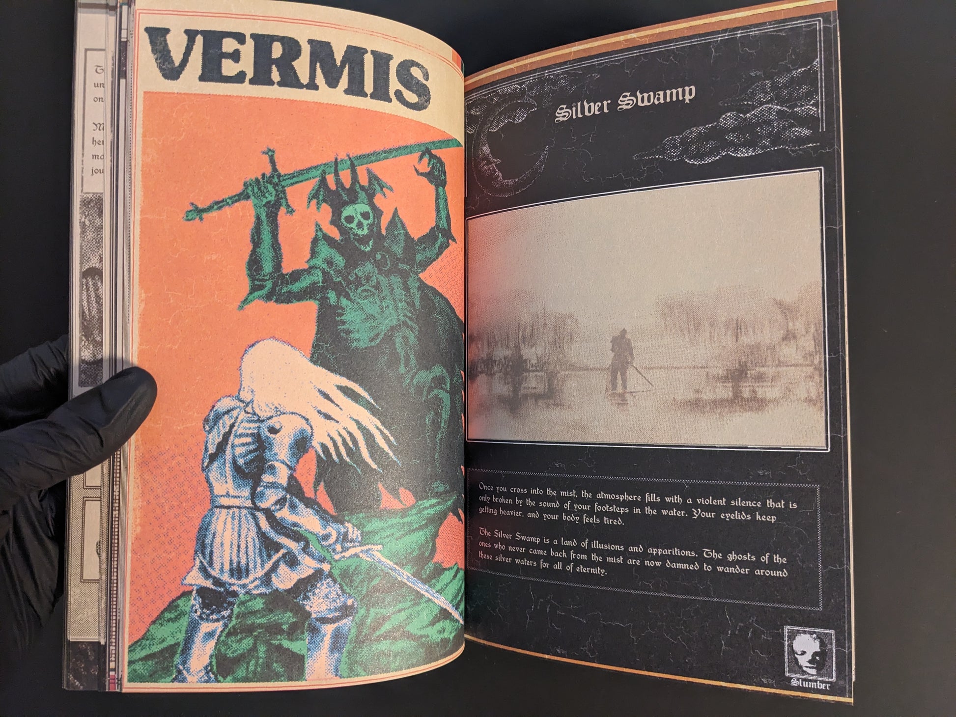Title illustration and misty swamp artwork from Vermis I – Lost Dungeons and Forbidden Woods (Forsaken Edition).