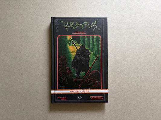 Front cover of Vermis I – Lost Dungeons and Forbidden Woods (Forsaken Edition), black hardcover with green title lettering and a central dungeon illustration.
