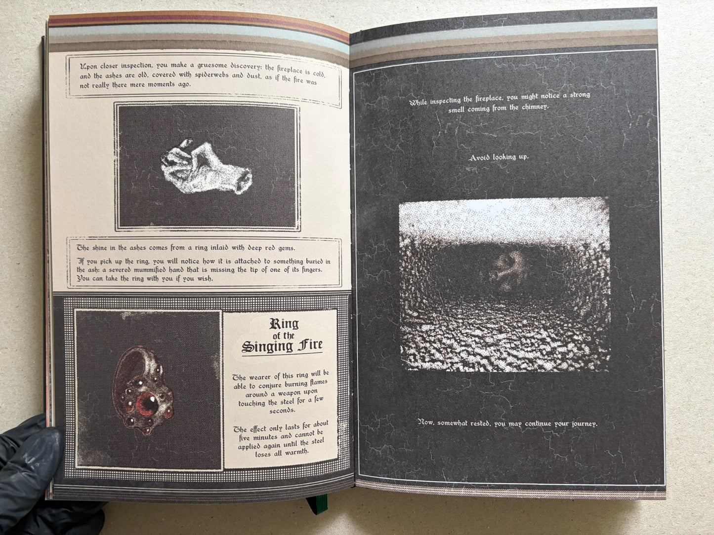 Open spread titled Ring of the Singing Fire