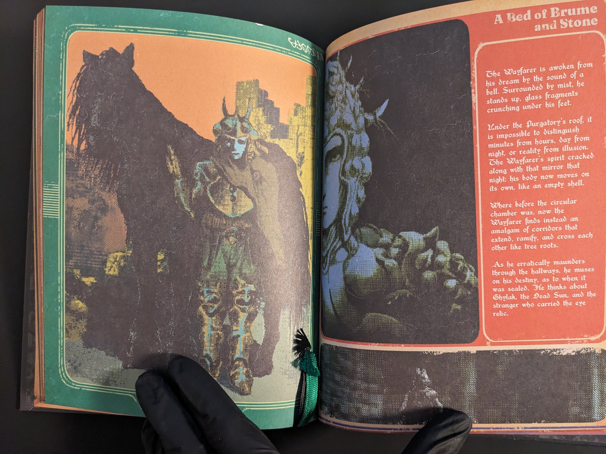 Illustration of the Wayfarer in mist, accompanied by narrative text about illusion and decay
