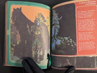 Illustration of the Wayfarer in mist, accompanied by narrative text about illusion and decay
