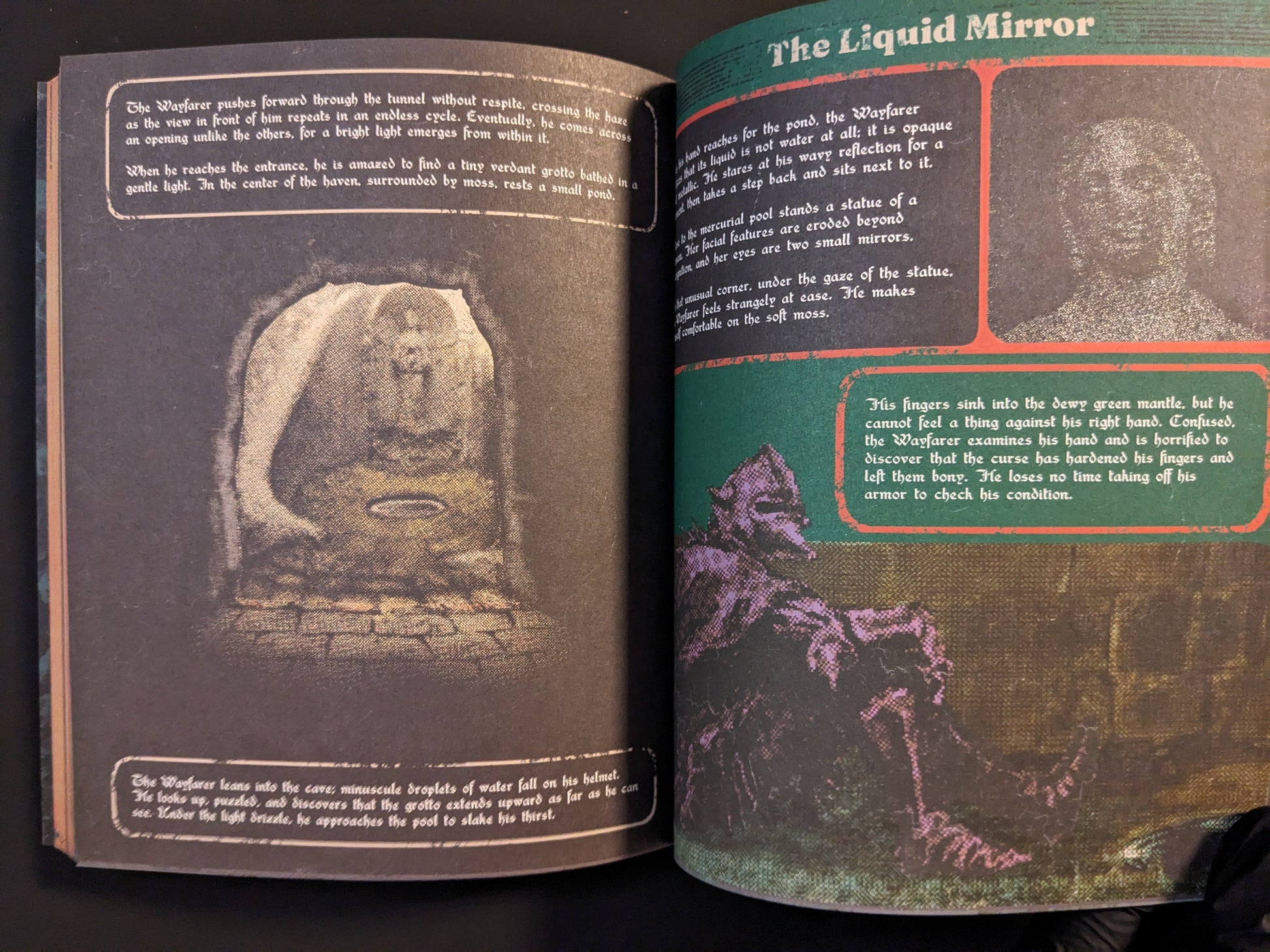 Detailed fantasy artwork showing a glowing mirror and hooded figure from "Vermis II – Mist & Mirrors".