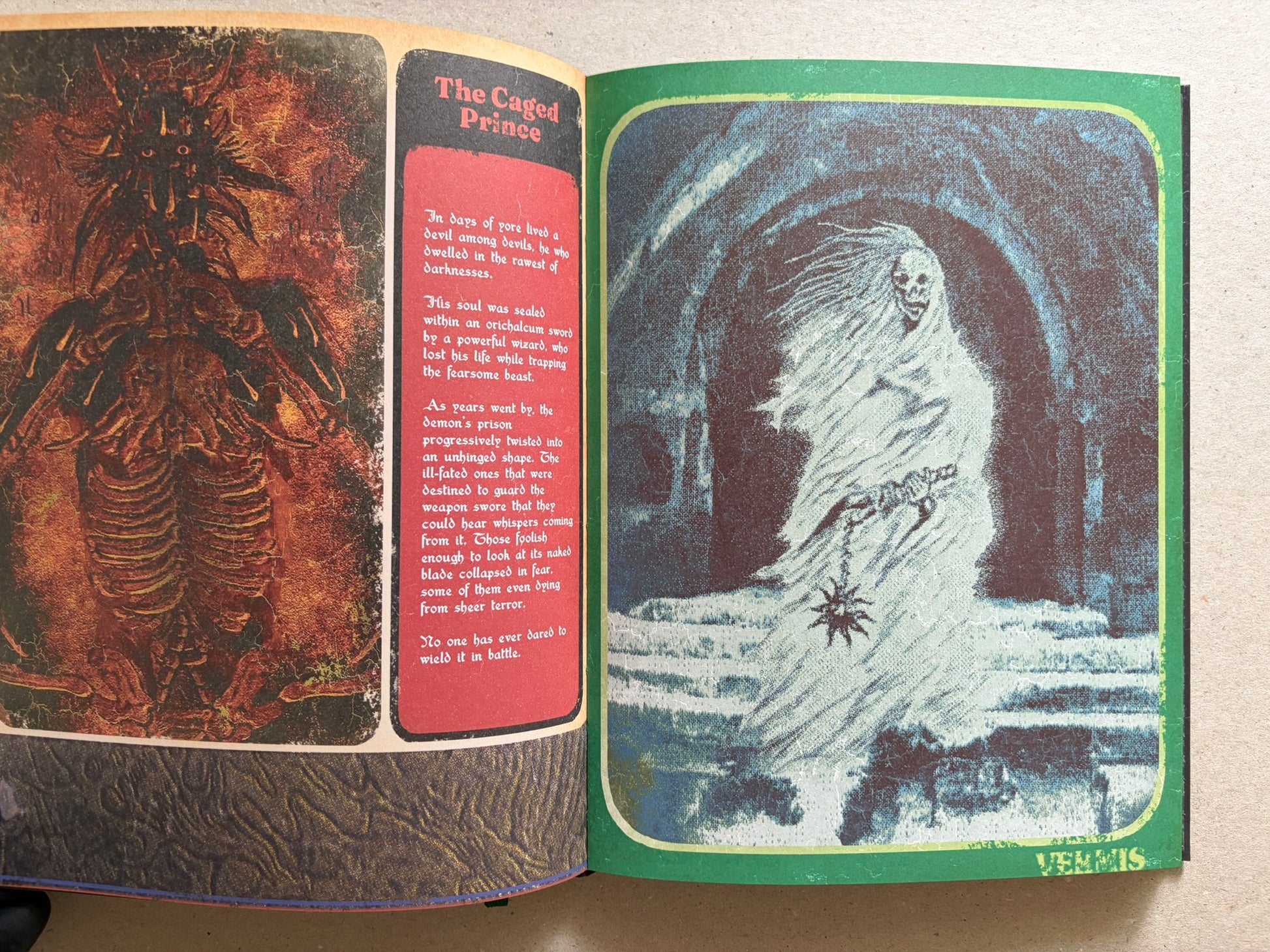 Open spread titled 'The Caged Prince' and 'The Parasitic Mage', showing two tall figure illustrations in arched frames.