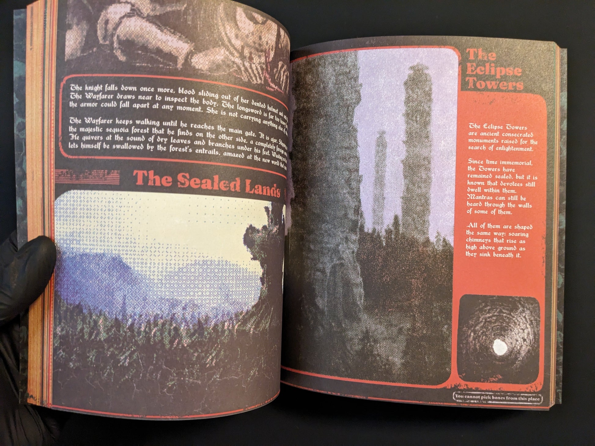 Spread from Vermis II – Mist & Mirrors showing "The Eclipse Towers" and "The Sealed Lands" areas