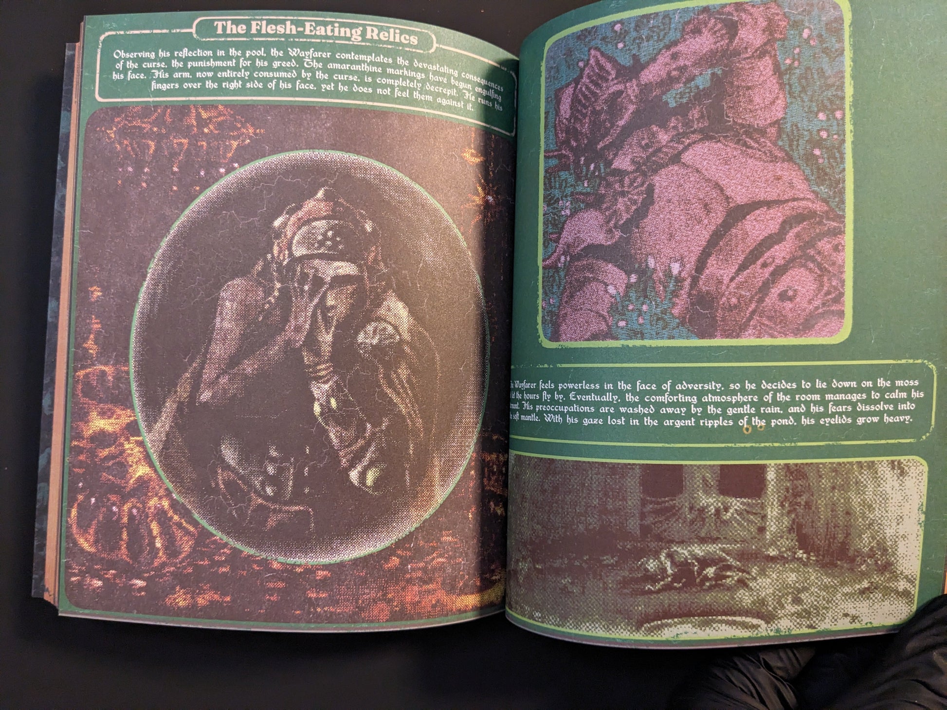Page from Vermis II – Mist & Mirrors with "The Flesh-Eating Relics", surreal horror-inspired artwork