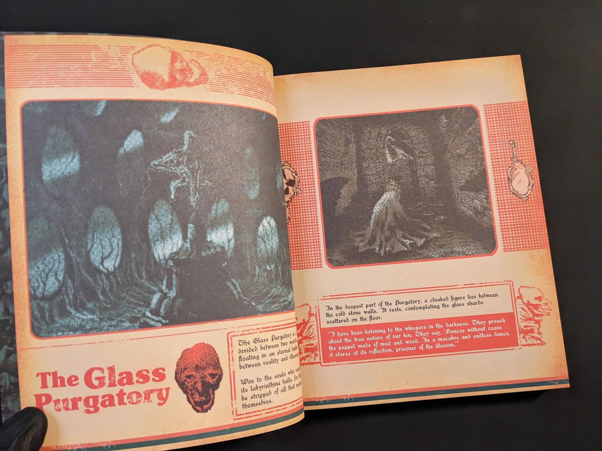 Page from Vermis II – Mist & Mirrors featuring "The Glass Purgatory" section with haunting illustrations