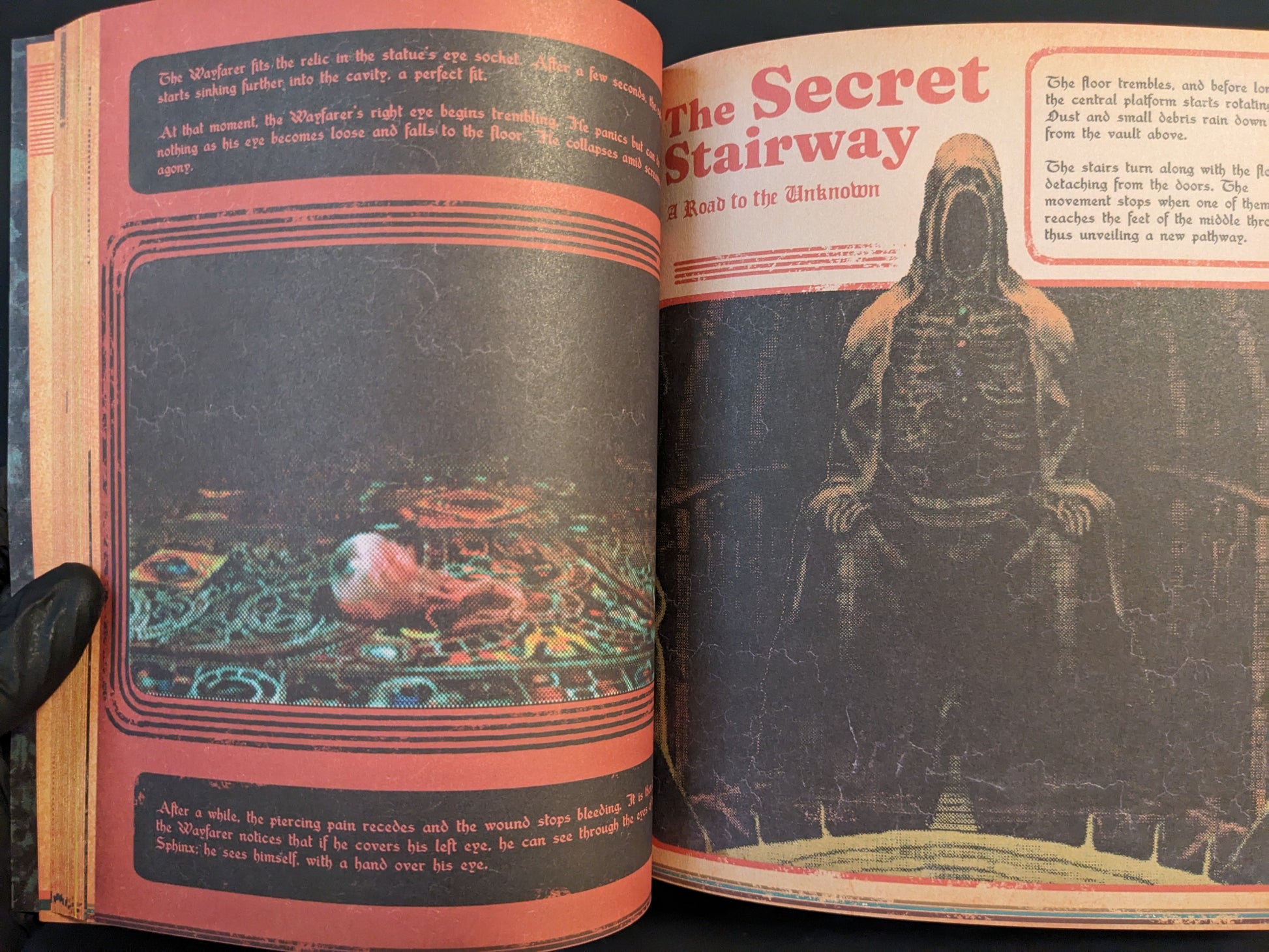 Spread from Vermis II – Mist & Mirrors featuring "The Secret Stairway", mysterious dark fantasy setting