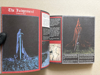 Open Vermis III spread with a red page titled The Judgement and a dark illustration of a sword in the center.