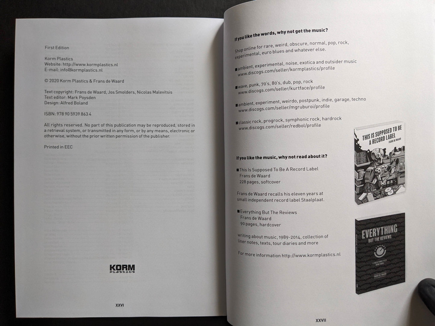 Colophon and publication details in Vital – The Complete Collection 1987-1995 beside a page promoting related music books