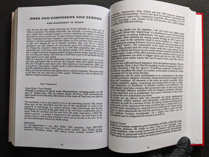 Interior spread of Vital – The Complete Collection 1987-1995 titled “Ones and Composers and Zeroes and Machinery ‘n’ Stuff” on digital technology and studio equipment