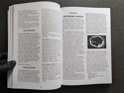 Interior spread of Vital – The Complete Collection 1987-1995 showing tape reviews and a profile of Extrema Pasion